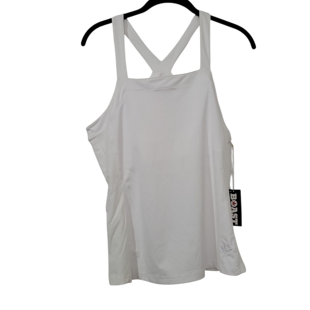 BOAST Court Women's White Embroidered Racerback Tennis Tank Top Size L